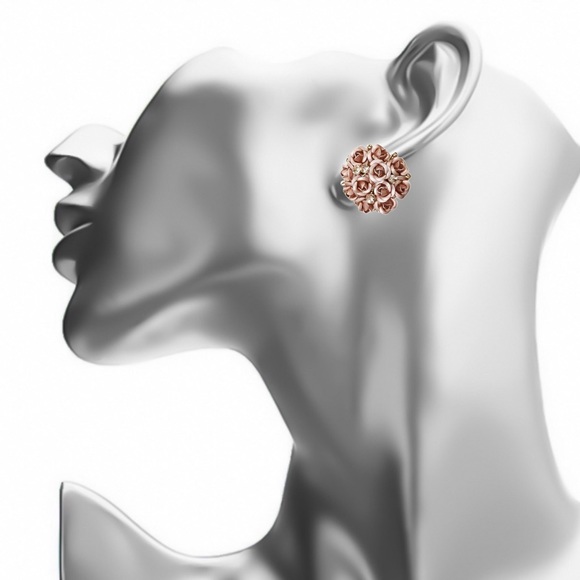Any 2/$20! Mauve Rose & Crystal Bouquet Lever Back Stud Earrings - Picture 6 of 9